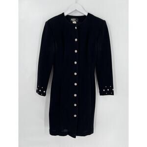 Vintage Dawn Joy Sheath Dress Womens 7/8 Black Knit Button Front Beaded/Studded